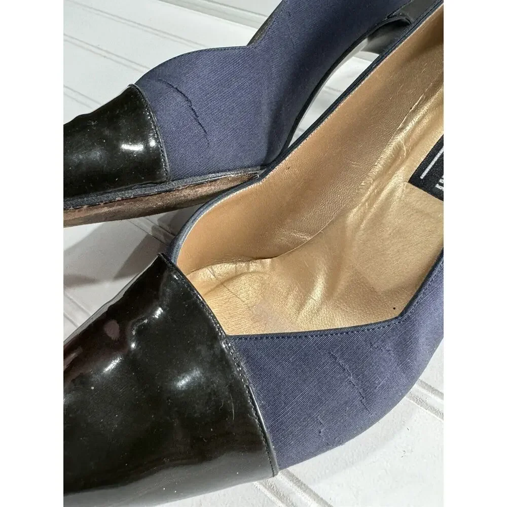 Stuart Weitzman High Heels Cadet Blue Cloth Patent Leather Pointy Toe Size 6 - Picture 4 of 7